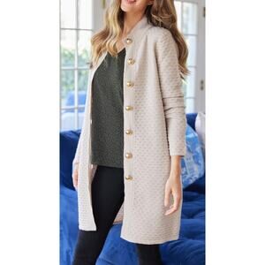 Sail to Sable Honeycomb Wool Cardigan Jacket Duster, Creme Wool Medium